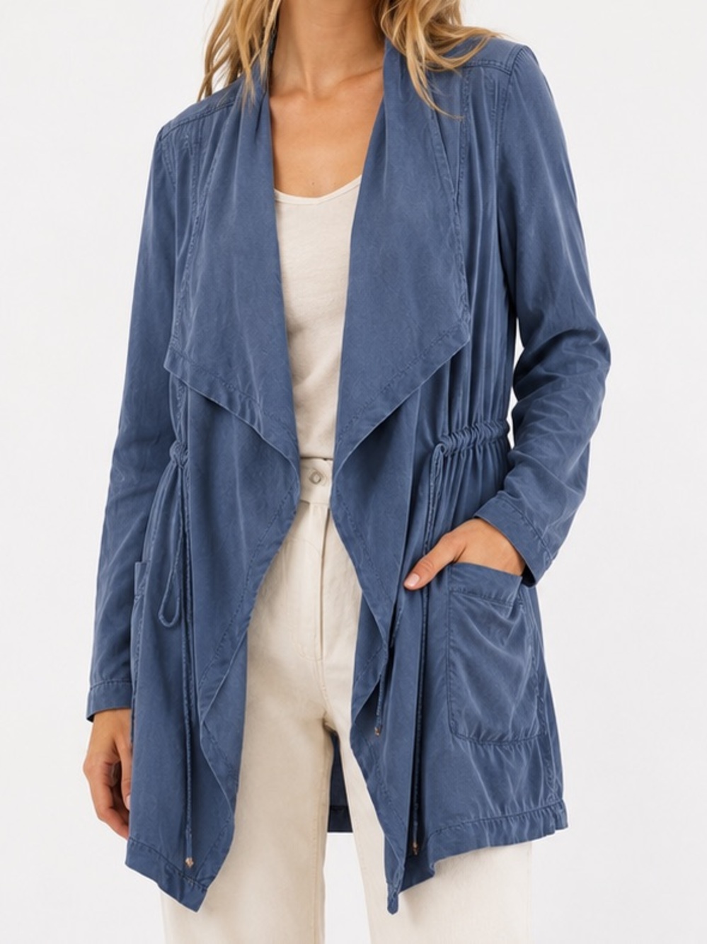 MAX Jeans 100% Tencel Waterfall Drape Jacket Cardigan Blue Size Small